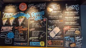 Menu as of late August 2021 at Saus at Bow Market in Somerville