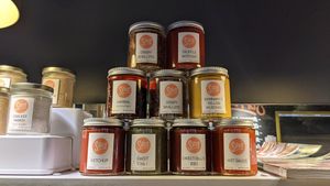 Sauces for sale at Saus at Bow Market in Somerville