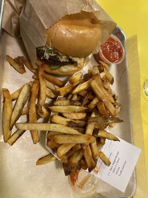 Veggie burger  at Saus at Bow Market in Somerville