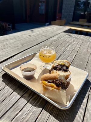 Lunch time with local plant protein from Tender Foods. Trying out that Somerville Dip on a sun-kissed afternoon. Grateful.  at Saus at Bow Market in Somerville