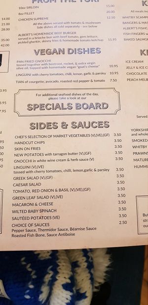 Menu at Albert's Eatery in Whitby