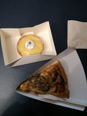 Vegetable cake and passion fruit tart at Le Petit Colibri in Lyon