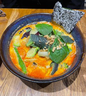 The mystery soup – it might be Monk Soup, which we ordered, but it doesn’t seem to match the description  at An Vegan House  in Hamburg