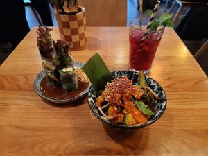 Nice! Summer rolls and --- Tofu with vegetables  something ;) at An Vegan House  in Hamburg