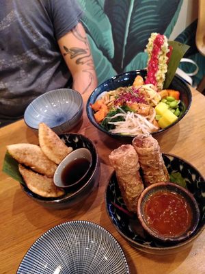 We shared 1 large bowl and 2 smaller bowls between 2 and shared a dessert at An Vegan House  in Hamburg