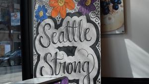 seattle strong sign in restaurant at Cinnaholic in Seattle