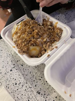 Caramel sauce, caramel frosting and pie topping   at Cinnaholic in Seattle