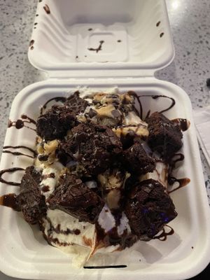 Cake batter frosting, cookie dough, brownies and chocolate sauce   at Cinnaholic in Seattle