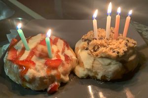I’m not a huge fan of sweets but I can always go for cinnamon rolls! My 24th bday sweet!! (strawberry shortcake and cookie dough)   at Cinnaholic in Seattle