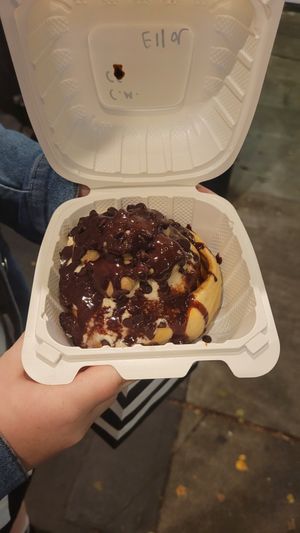 Cookie monster bun with marshmallow fluff instead at Cinnaholic in Seattle