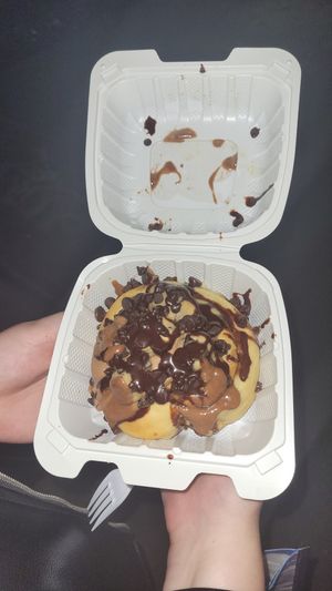 Cookie monster with chocolate frosting at Cinnaholic in Seattle