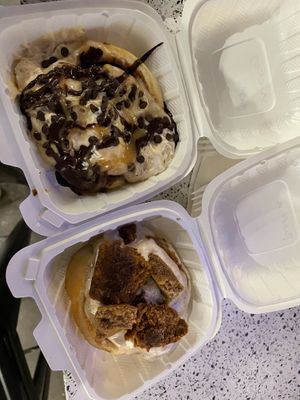 Pumpkin spice and Snickers cinnamon rolls  at Cinnaholic in Seattle