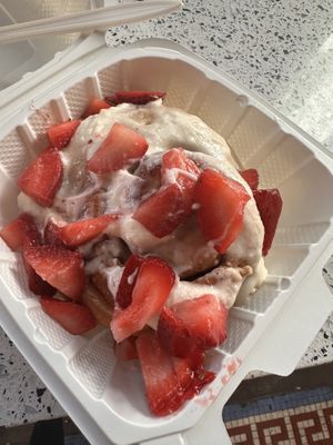 Cream cheese frosting with strawberries   at Cinnaholic in Seattle