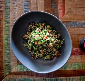 Quinoa Tabouli Salad - quinoa, parsley, mint, tomato, cucumber, shallots with lemon infused olive oil dressing.  at Dukkah in South Kingsville