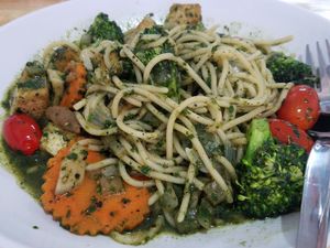 Pesto spaghetti at Vegan Phangan in Koh Phangan