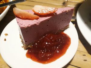Raw strawberry cheesecake at Vegan Phangan in Koh Phangan