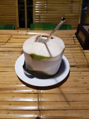 A fresh coconut without plastic at Vegan Phangan in Koh Phangan