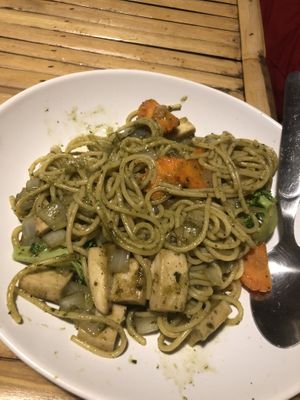 ‘Pesto’ pasta (delicious and full of exotic spices but definitely not what I would call a pesto) at Vegan Phangan in Koh Phangan