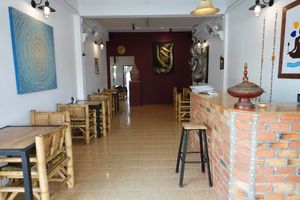 The reception, and inside eating place. at Vegan Phangan in Koh Phangan