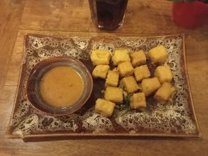 "DAU FU RANG MUOI" (Crispy Baked Tofu with a Creamy Peanut Dip) at East Moon in Berlin