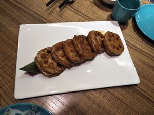 Delicious stuffed lotus root. at TàiSù ShūShí in Shanghai