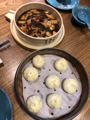 Tofu dish + mushroom & veggie buns at TàiSù ShūShí in Shanghai