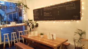 Interior, with coffee/specials board at Egg in Shanghai