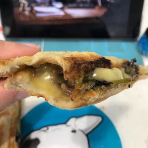 Melty! Vegan creamy mushroom and cheese toastie  at Frankie's Toasties in Manchester