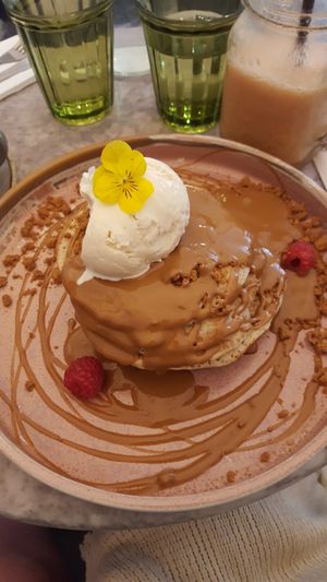 Lotus pancakes at Vertigo - Cross St in Manchester