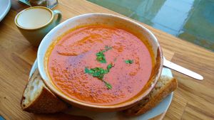 Roast tomato soup at Vertigo - Cross St in Manchester
