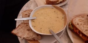 Corn soup at Vertigo - Cross St in Manchester