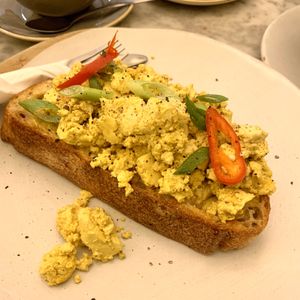 Tofu scramble on sour dough toast - divine!  at Vertigo - Cross St in Manchester