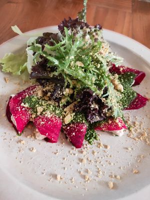 Raw beetroot ravioli at Manggis in Canggu in Canggu