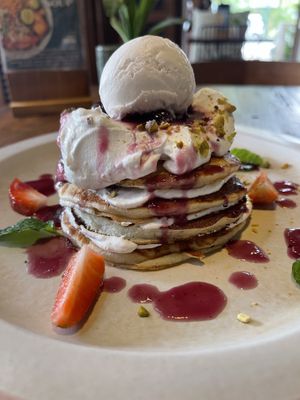 Lemon cream and blueberry pancakes   at Manggis in Canggu in Canggu