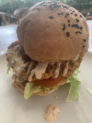Vegan buttermilk chicken burger   at Manggis in Canggu in Canggu