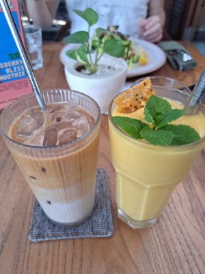 Iced latte and mango fantango at Manggis in Canggu in Canggu