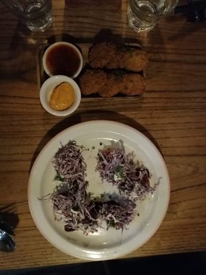 Sliders (foreground), croquettes (b/g) at Manggis in Canggu in Canggu