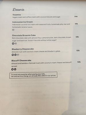 Desert Menu - August 24 at Manggis in Canggu in Canggu