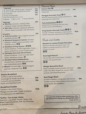 Breakfast menu - August 24 at Manggis in Canggu in Canggu