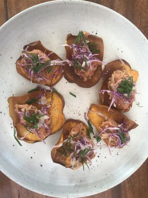 Appetisers - Jackfruit on sweet potato chips at Manggis in Canggu in Canggu