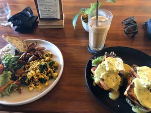 breakfast scramble and tofu hollandaise (so yum!!) at Manggis in Canggu in Canggu