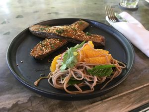 Noodles with aubergine at Manggis in Canggu in Canggu