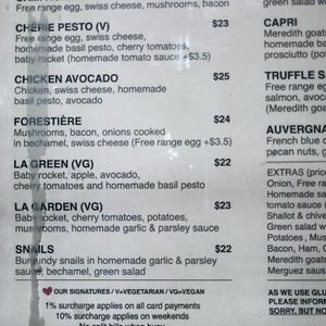 Menu at Roule Galette in Melbourne