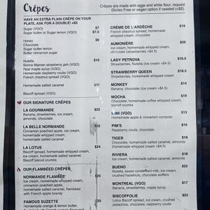 Menu at Roule Galette in Melbourne