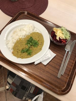 Lentil dhal (1/2 portion) and small mixed salad  at Ananda in Liberec
