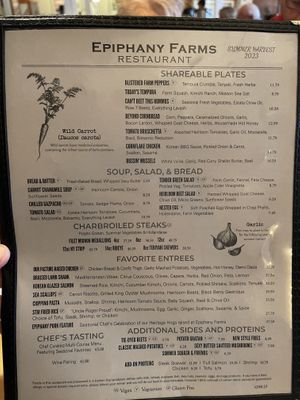 Menu often switched between V and VG for vegan and vegetarian they aren’t sure which is which so ask for clarification!  at Epiphany Farms in Bloomington