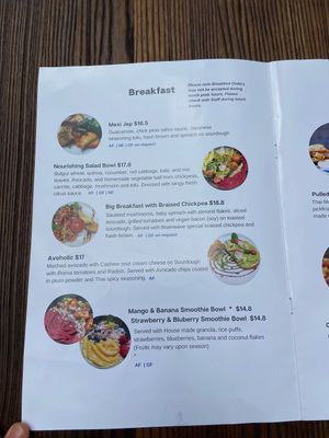 Menu at Brainwave Cafe in Sydney