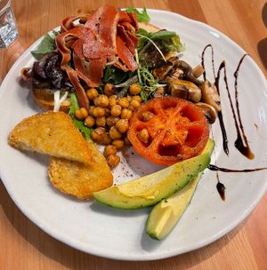  Big breakfast with braised chickpeas  at Brainwave Cafe in Sydney