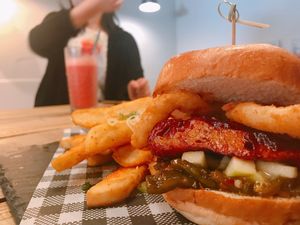 vegan burger
 at Brainwave Cafe in Sydney
