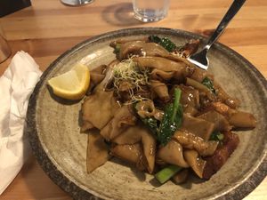 Pad See Ew with vegan pork at Brainwave Cafe in Sydney